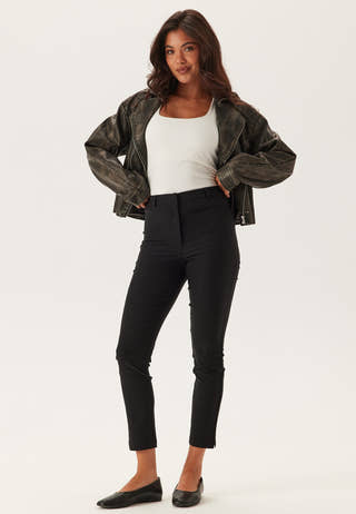 High Waist Stretchy Cropped Slit Trousers