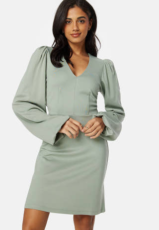 V-neck Balloon Sleeve Short Dress