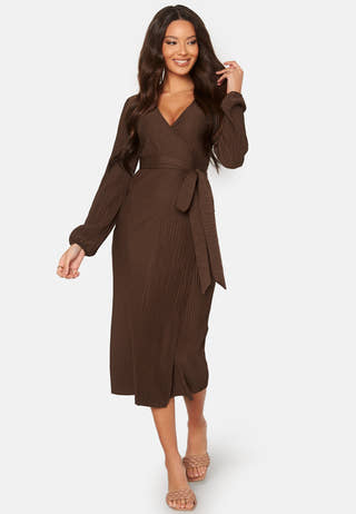 Pleated Wrap Midi Dress