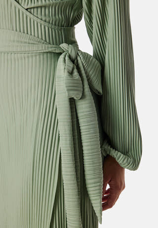 Pleated Wrap Midi Dress