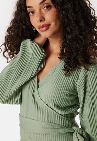 Pleated Wrap Midi Dress