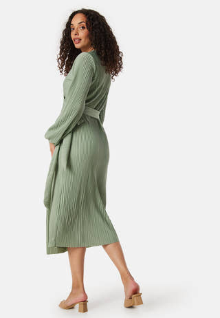 Pleated Wrap Midi Dress