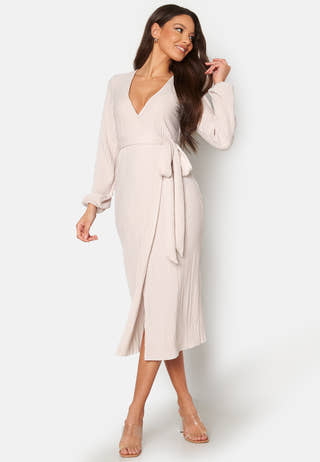 Pleated Wrap Midi Dress