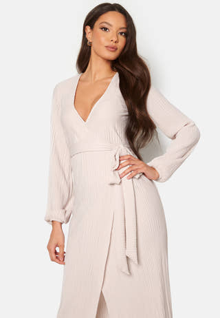 Pleated Wrap Midi Dress
