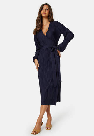 Pleated Wrap Midi Dress