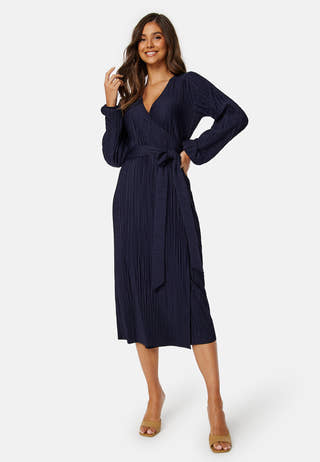 Pleated Wrap Midi Dress