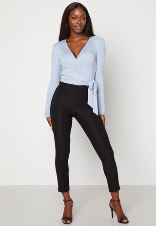 High Waist Stretchy Ankle Slit Trousers