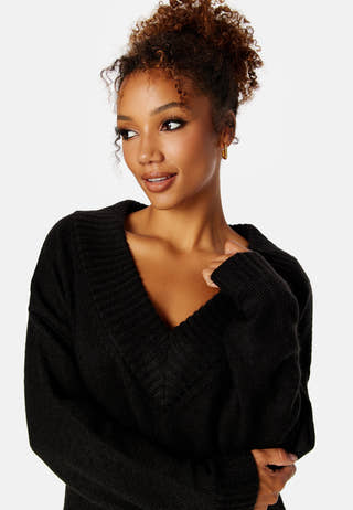 Knitted V-neck Sweater Dress