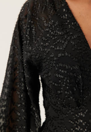 3D Lurex Raglan Sleeve Short Dress