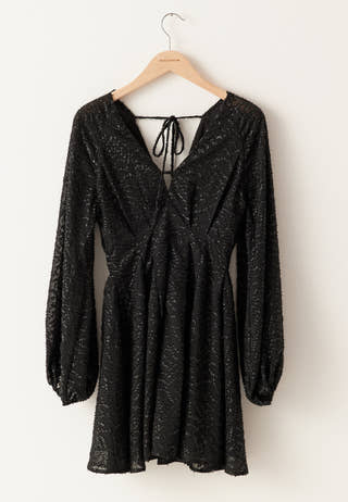 3D Lurex Raglan Sleeve Short Dress