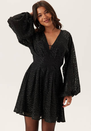 3D Lurex Raglan Sleeve Short Dress