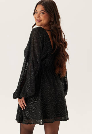 3D Lurex Raglan Sleeve Short Dress