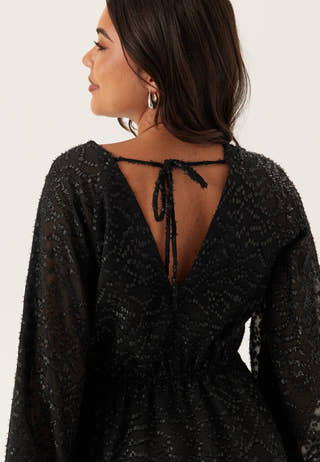 3D Lurex Raglan Sleeve Short Dress