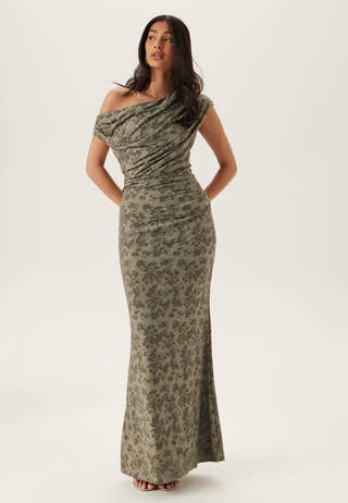 Asymmetric Draped Burnout Maxi Dress
