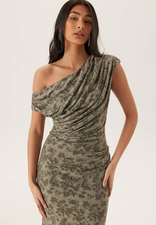 Asymmetric Draped Burnout Maxi Dress