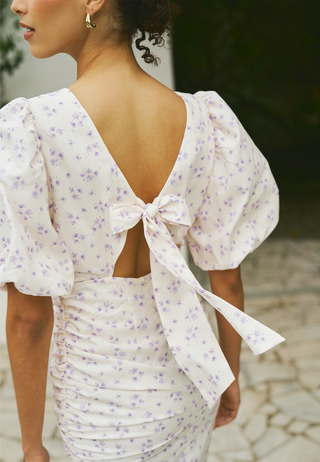 Puff Sleeve Bow Midi Dress