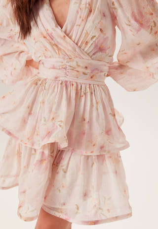 Balloon Sleeve Short Flounce Dress