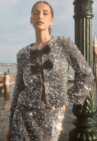 Bow Sequin Velvet Jacket