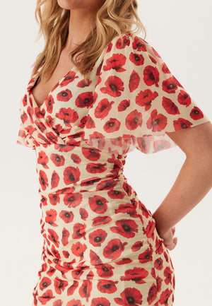 Butterfly Sleeve Mesh Ankle Dress