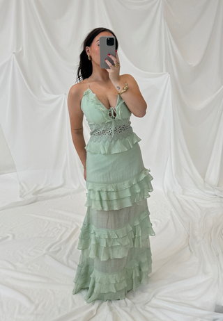 Crochet Waist Flounce Maxi Dress