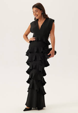 Deep V-Neck Flounce Gown