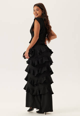 Deep V-Neck Flounce Gown