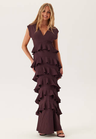Deep V-Neck Flounce Gown