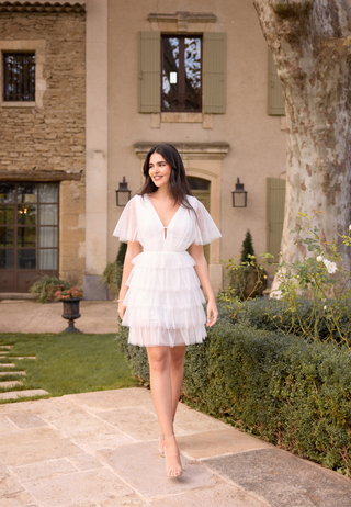 Deep V-neck Tulle Dress