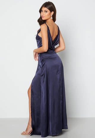 Drapy-Back Slit Satin Gown