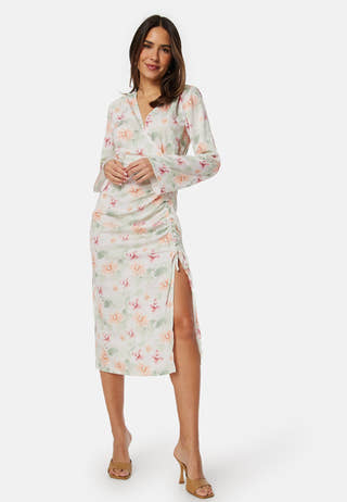 Drawstring L/S Midi Dress