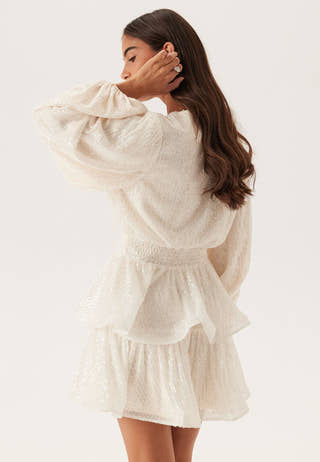 Flounce Balloon Sleeve Sequin Dress