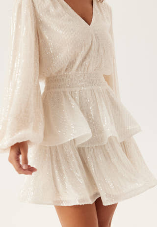 Flounce Balloon Sleeve Sequin Dress