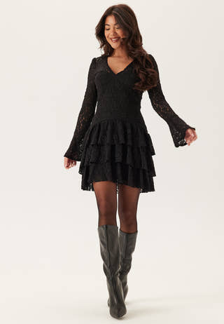 Frill Lace Long Sleeve Short Dress