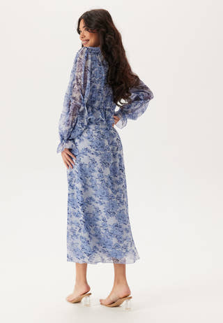 Frill L/S Chiffon Midi Dress