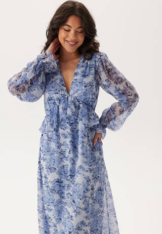 Frill L/S Chiffon Midi Dress