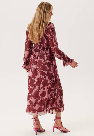 Frill L/S Chiffon Midi Dress