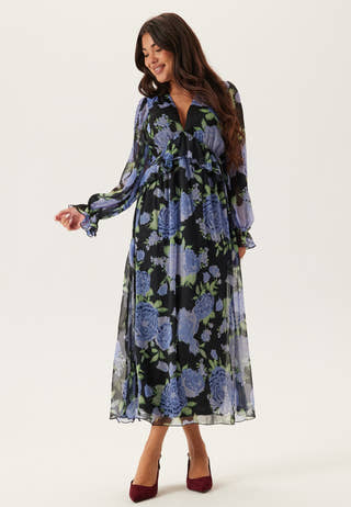 Frill L/S Chiffon Midi Dress