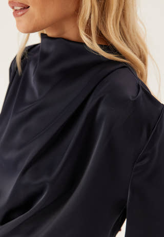 High Neck Wide Sleeve Satin Gown