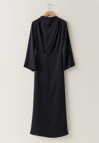 High Neck Wide Sleeve Satin Gown