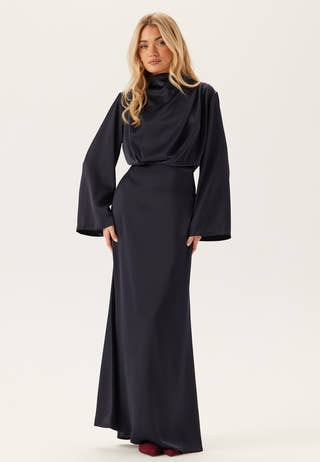 High Neck Wide Sleeve Satin Gown