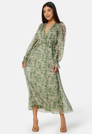Frill L/S Chiffon Midi Dress