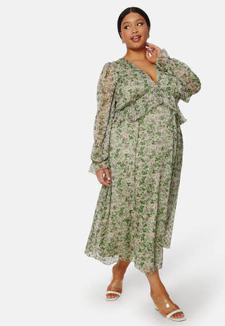 Frill L/S Chiffon Midi Dress