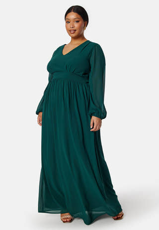 Long sleeve V-Neck Chiffon Gown