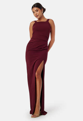 Square neck slit maxi dress