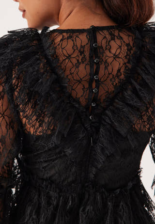 Lace Frill Puff Sleeve Dress