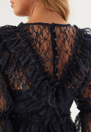 Lace Frill Puff Sleeve Dress