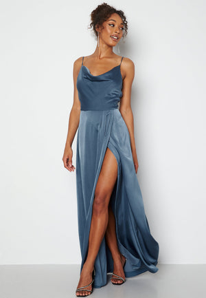 Waterfall High Slit Satin Gown