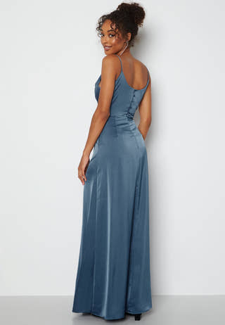 Waterfall High Slit Satin Gown