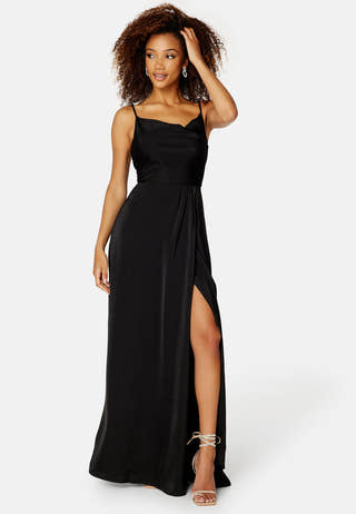 Waterfall High Slit Satin Gown