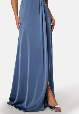 Waterfall High Slit Satin Gown